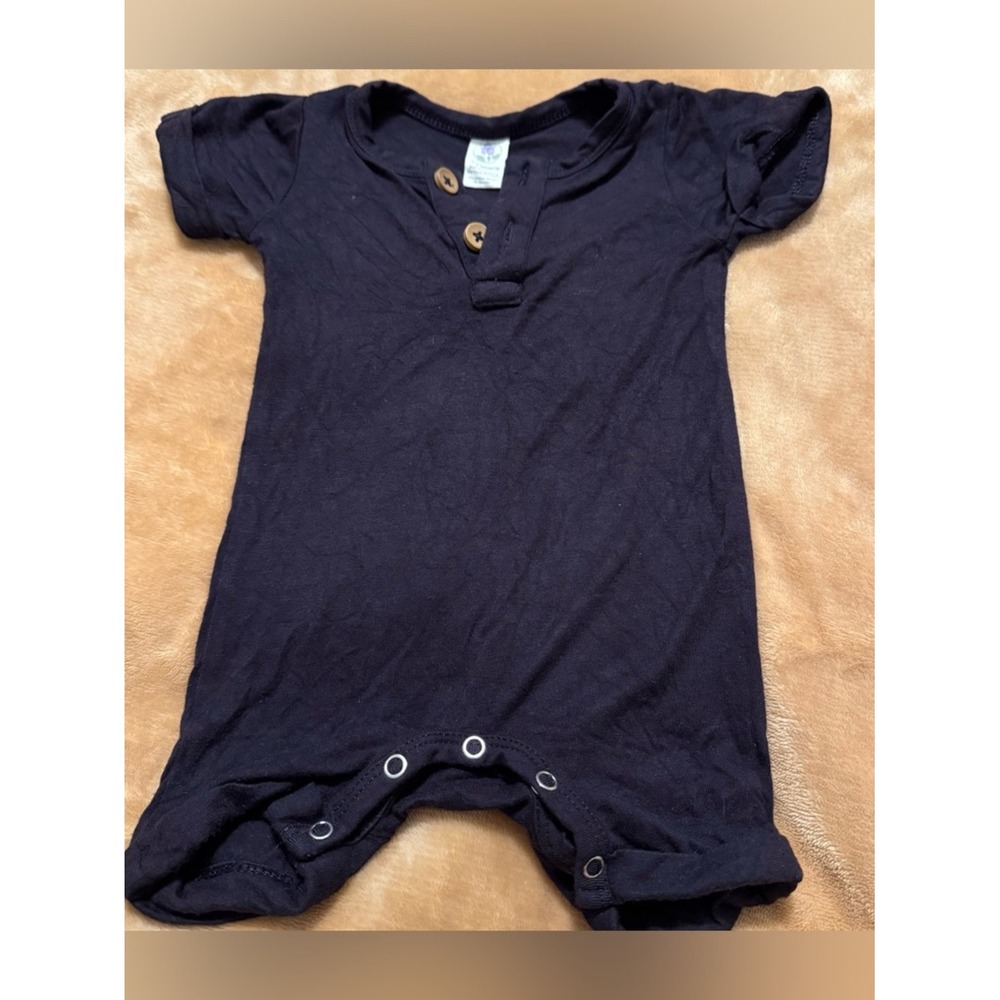 Larkspur Navy Blue Bamboo Henley Romper Short Sleeve Baby 3-6 Months